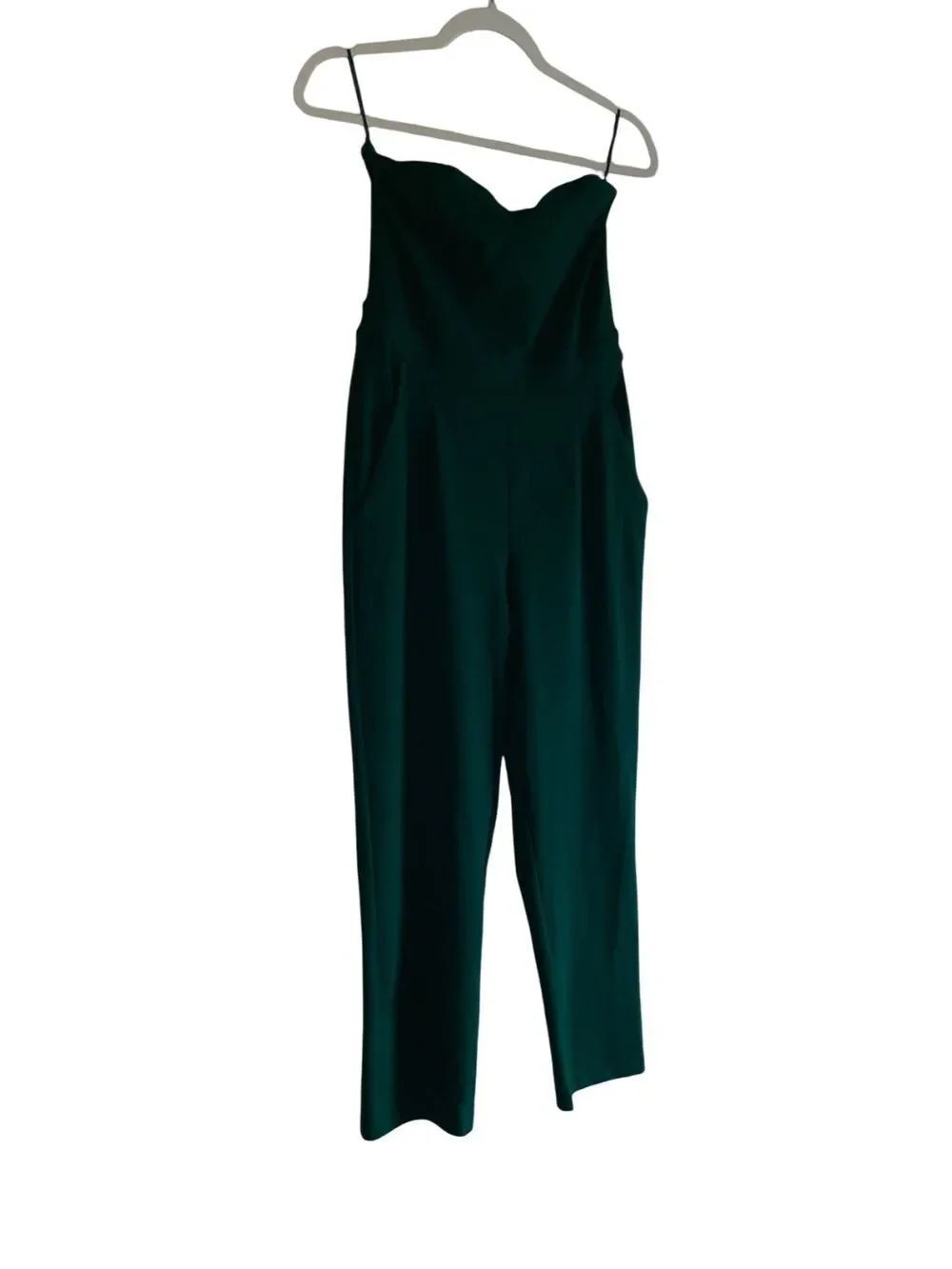 Express Strapless Dark Green Jumpsuit with Slim Legs